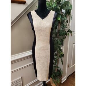 Chancelle Women's Black & Beige Polyester V-Neck Sleeveless Knee Length Dress 10